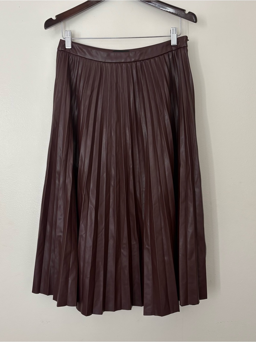 Lucy Paris Pleated Faux Leather Midi Skirt - Dark Brown
